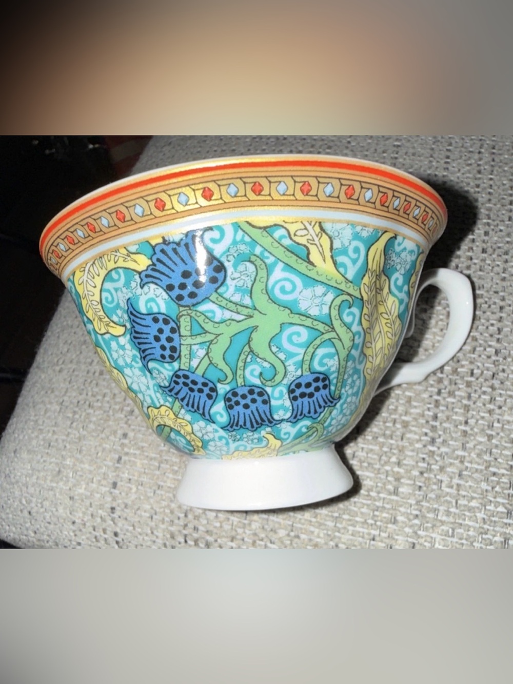 Echo Turquoise Floral Pattern Teacup with Blue and Gold Accents